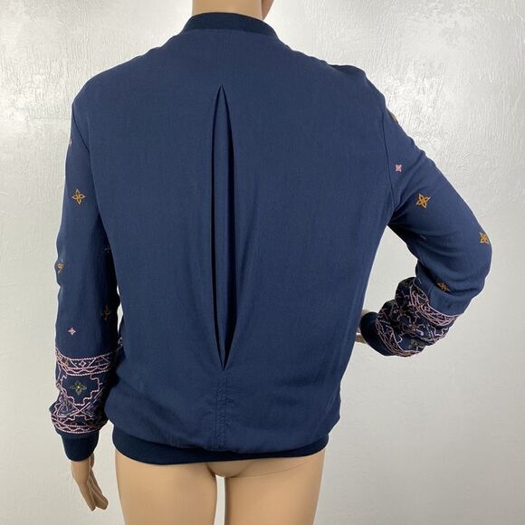 Knox Rose boho style embroidered lightweight zip up bomber jacket size S - Picture 4 of 8